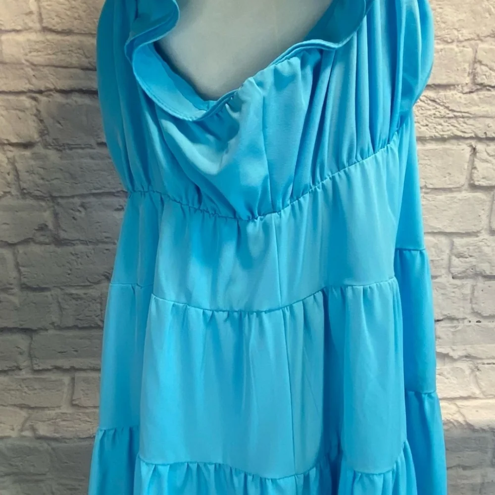 🆕️ ENDLESS ROSE Aqua Ruffled Flounced Tier Mini Dress - Picture 4 of 5